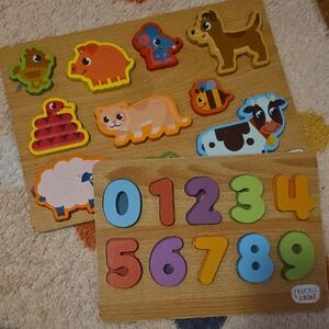 Animal and Number Wooden Puzzle Set - Multicolor